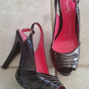 Black High Heel Sling Peep Toe Shoes